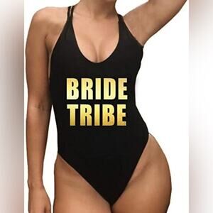 Black and Gold "Bride Tribe" Swimsuit size XL
